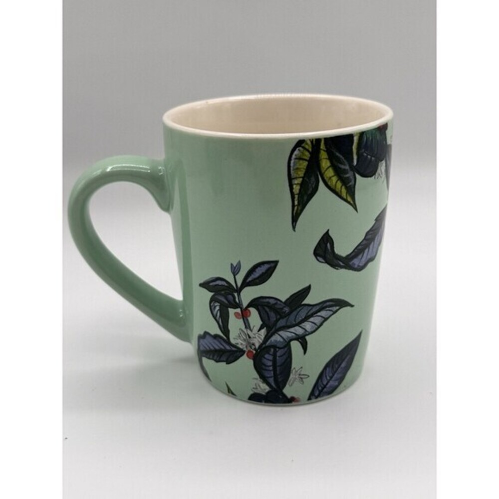 STARBUCKS Coffee Tea Cup/Mug Siren Floral Botanical Leaves Mint Green 2021 10oz.